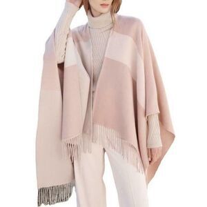 NWT Soia & Kyo Scarfigan Fringe Fall Cardigan Wrap Pink Cream One Size